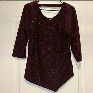 Red  & Black Sparkly Blouse - Size Petite Large